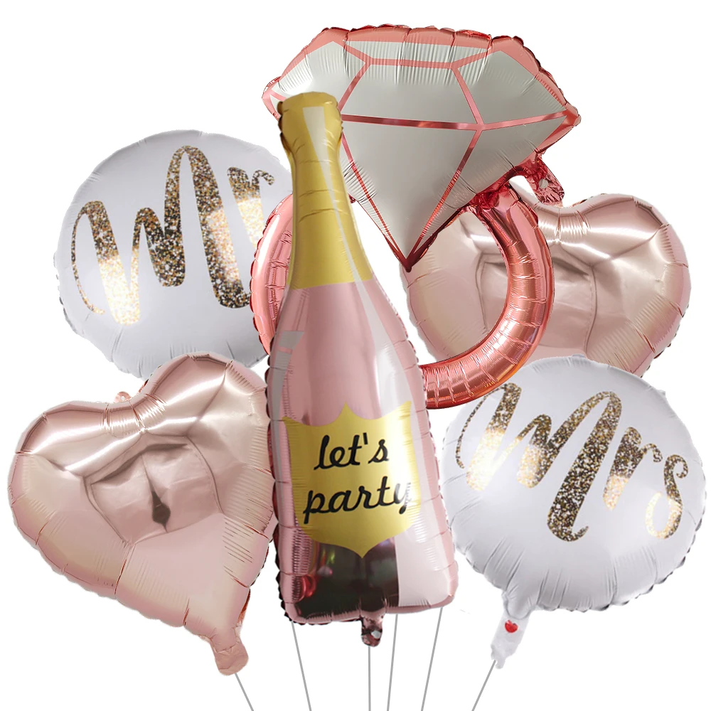 

7pcs Bachelorette Party Decoration Miss to Mrs Ring Foil Balloons Rose Gold Wedding Saint Valentines Day Party Supplies