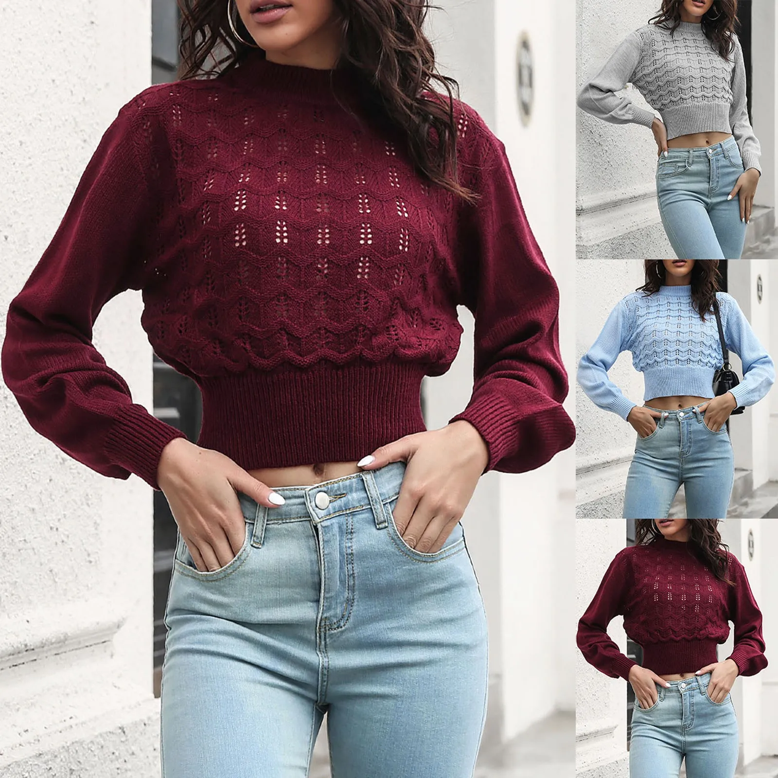 

Women's Autumn And Winter Fashion Casual Sleeves Hollow Out Knitted Pullover off Shoulder Sweater Fuzzy Womens Pullover Sweater