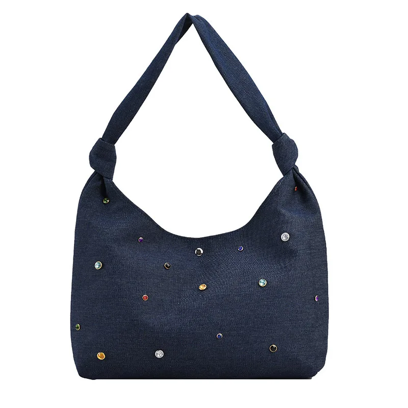 Роскошная вместительная джинсовая дамская сумка через плечо блестящий