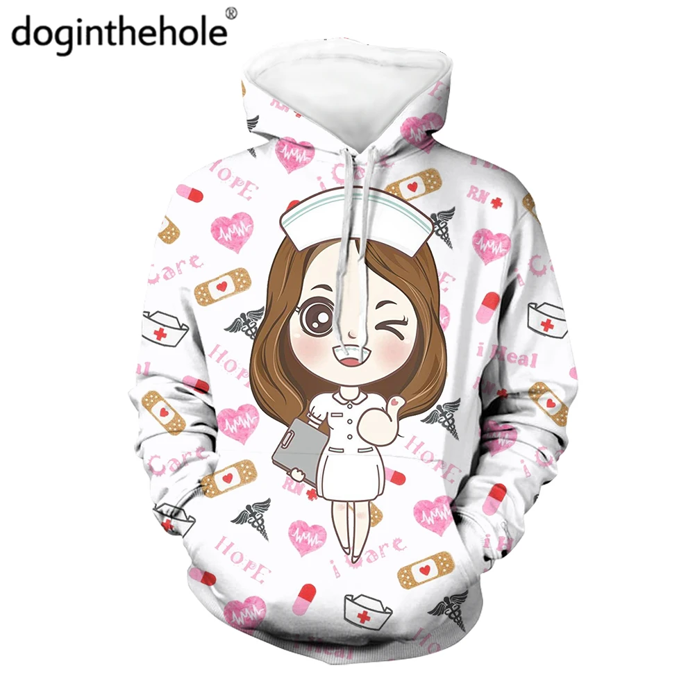 

Doginthehole Cute Cartoon Nurse Girls Pattern Long Sleeve Hoodies for Teen Girls 2022 Women Casual Loose Pullovers Sweatshirt