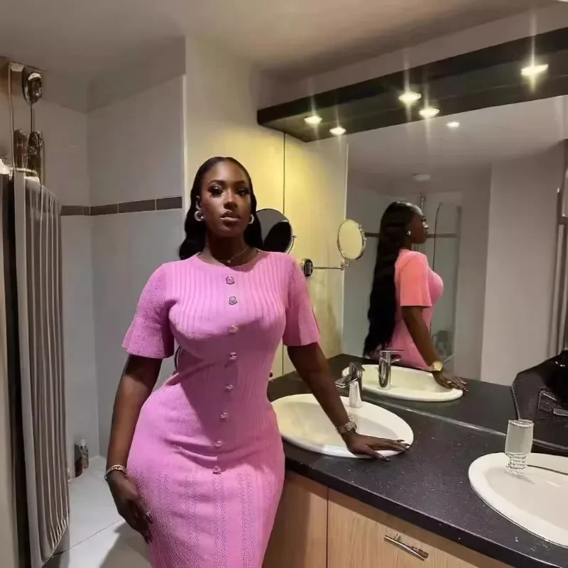 XIZOU Новое летнее оптовое платье для женщин с коротким рукавом элегантное вязаное