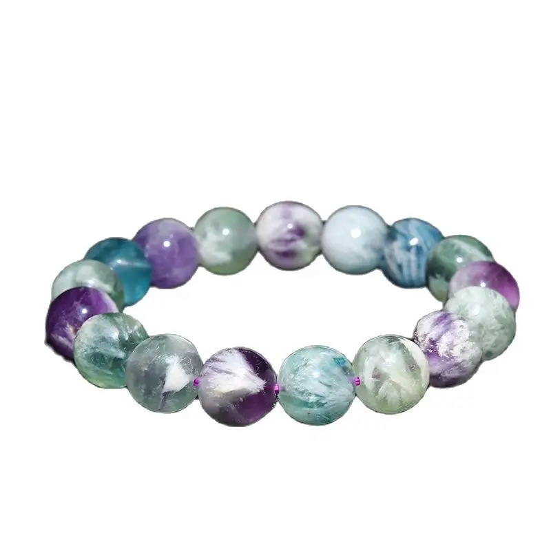 

6-12mm AAA Natural Crystal Rainbow Feather Fluorescen Round Gem stone Beads Stretchable Bracelet -8" free delivery