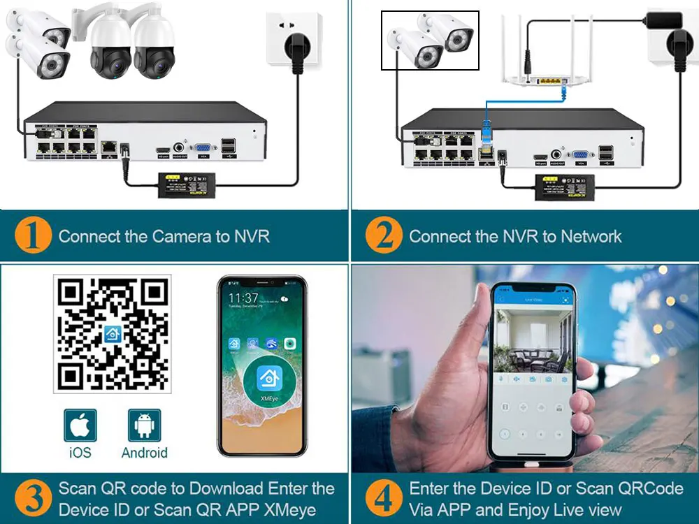 Фото 4-канальный 8-канальный 48 В POE 4K NVR Onvif H.265 Сетевой видеорегистратор видеонаблюдения для 4K 8MP 4MP 5MP 1080P POE IP-камера №5
