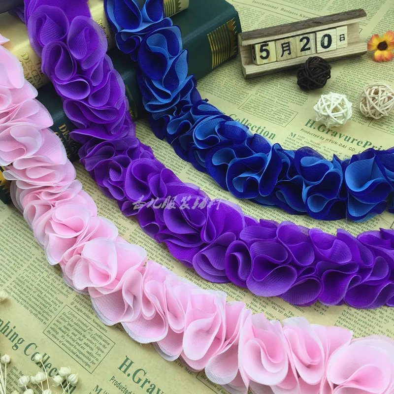 1 ярд шифоновая Цветочная кружевная отделка для одежды товары рукоделия и ленты