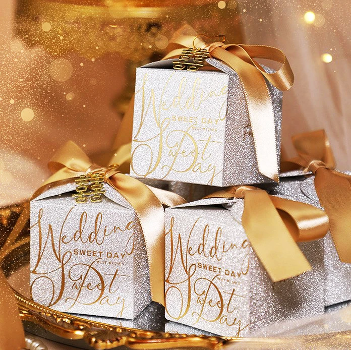 Chocolate Treat Gift Paper Boxes With Ribbons Pearl Glitter Packaging Bags Exquisite Wedding Favors For Guests