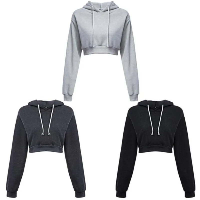 

2022 Autumn Women Hoodies Solid Crop Hoodie Long Sleeve Jumper Hooded Pullover Coat Casual Sweatshirt Top Sudaderas Mujer