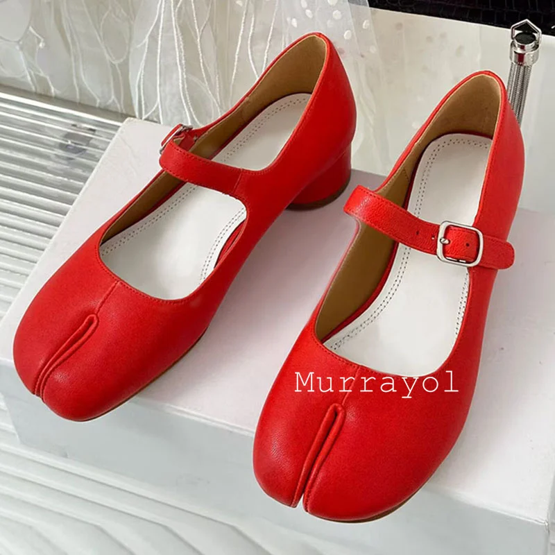 Новые однотонные туфли с раздельным носком женские Мэри Джейн из натуральной