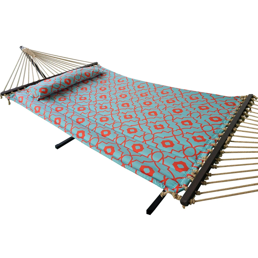 

Morrocan Quilted 2 Person Hammock, Coral and Spa Blue Color
