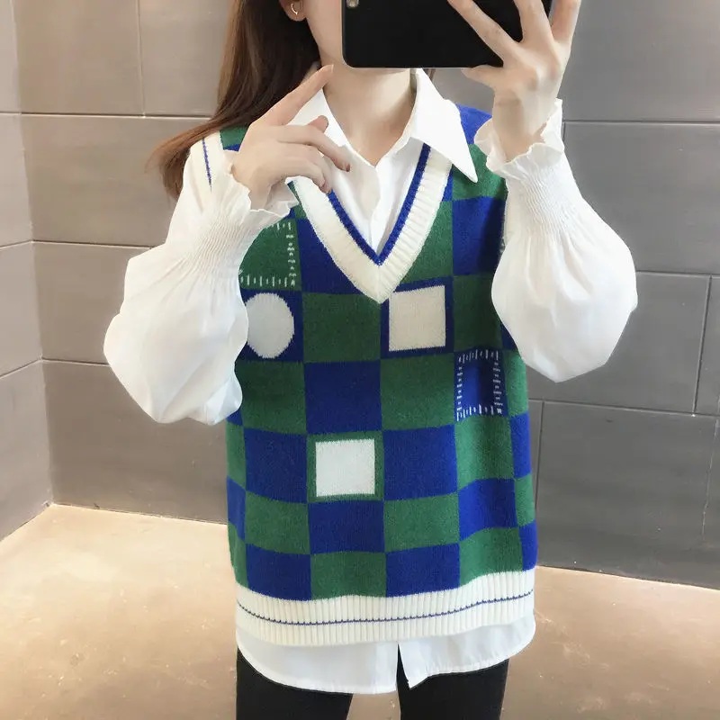 Женский жилет пуловеры весна и осень 2023 взрывобезопасный Свободный вязаный с