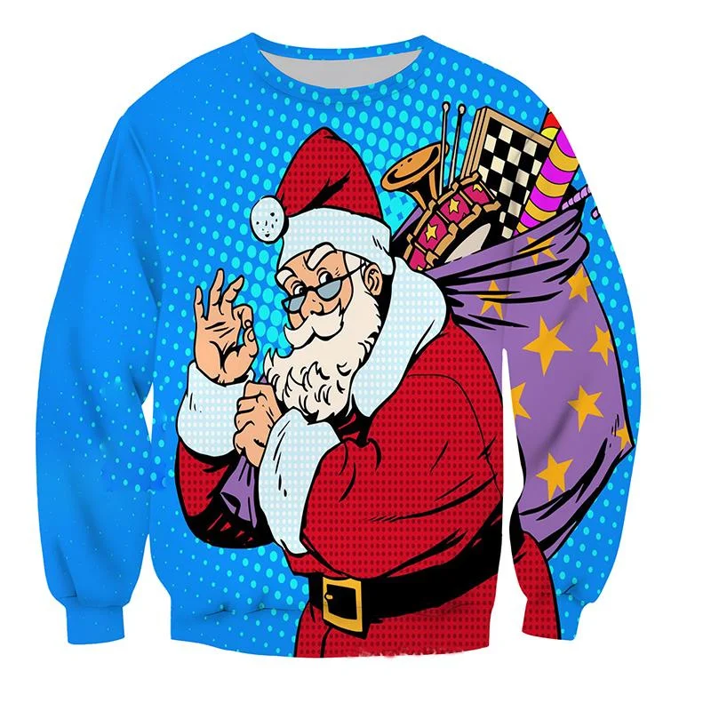 

3d Print Christmas Santa Claus Sweater Men Oversized Long Sleeve Pulloves Cartoon Merry Christmas Round Neck Kids Sweatshirt