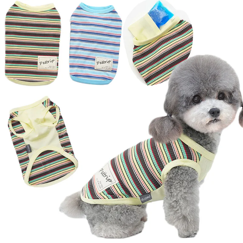 

Strips Cooling Vest Summer Clothing Dog Clothes Cat Sleeveless Hoodies Shirt Puppy Kitten Sweatshirt Vests For Small Dogs Yorkie