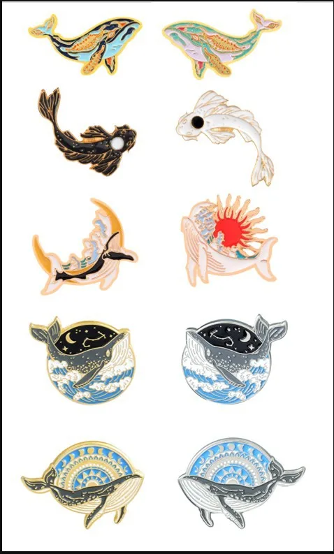 

Cartoon Whale Series Enamel Pins Custom Ocean World Brooch Bag Clothes Lapel Pin Animal Badge Popular Jewelry Gift for Friends