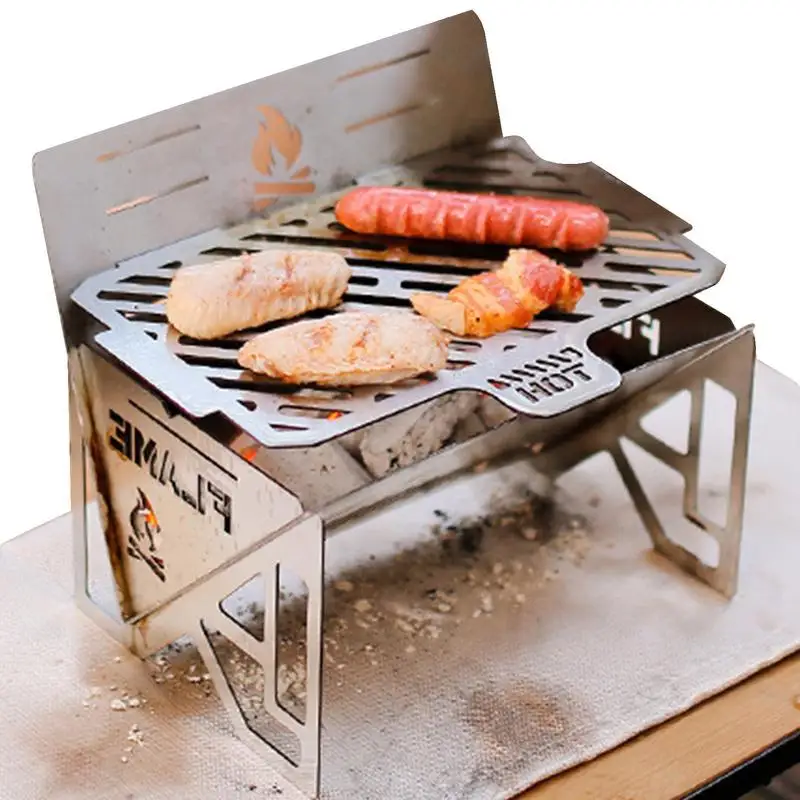 

Camping Grill Charcoal Burning Camp Stove Folding Stainless Steel Grill Heavy Duty Barbecue Grill For Backpacking Hiking Fishing