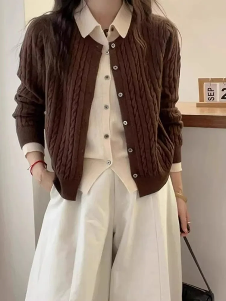 Твист-вязаный кардиган искусственный топ из двух предметов флисовый корейский