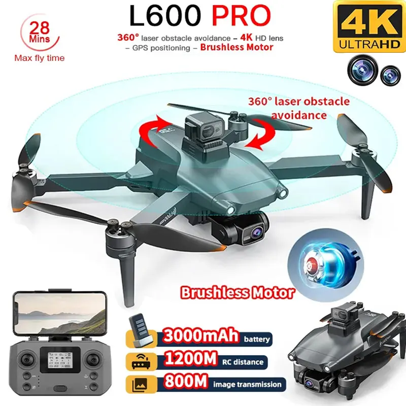 

Drone L600 Pro 4k Professional HD Dual Camera Obstacle Avoidance GPS 5G Wifi RC Distance 3KM Brushless Motor Foldable Quadcopter