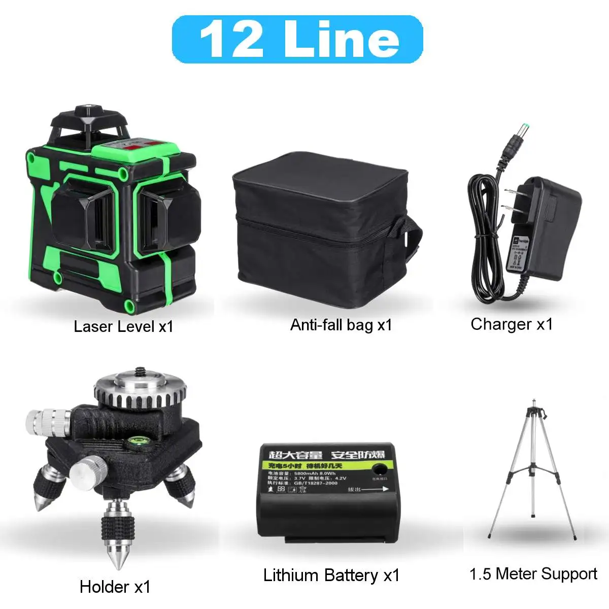 Самонивелирующийся зеленый лазерный 3D уровень 12 линий 360 горизонтальных и