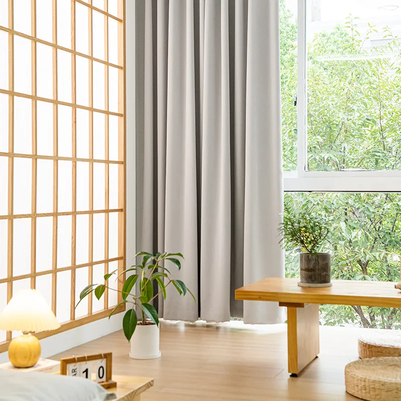 

Fine velvet chenille curtain fabric Japanese cream wind blackout soundproof curtain living room curtain yy