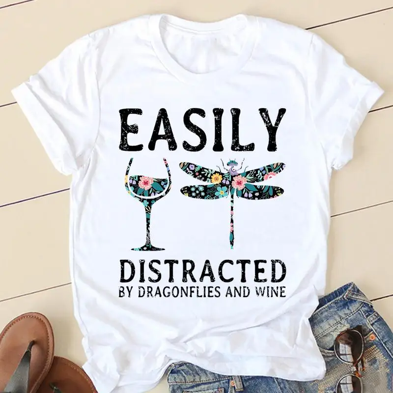 

Women Wine Lovely Sweet 90s Cute Fashion Lady Graphic Top T-shirts Female T Cartoon Clothes Short Sleeve Casual Tshirt Tee