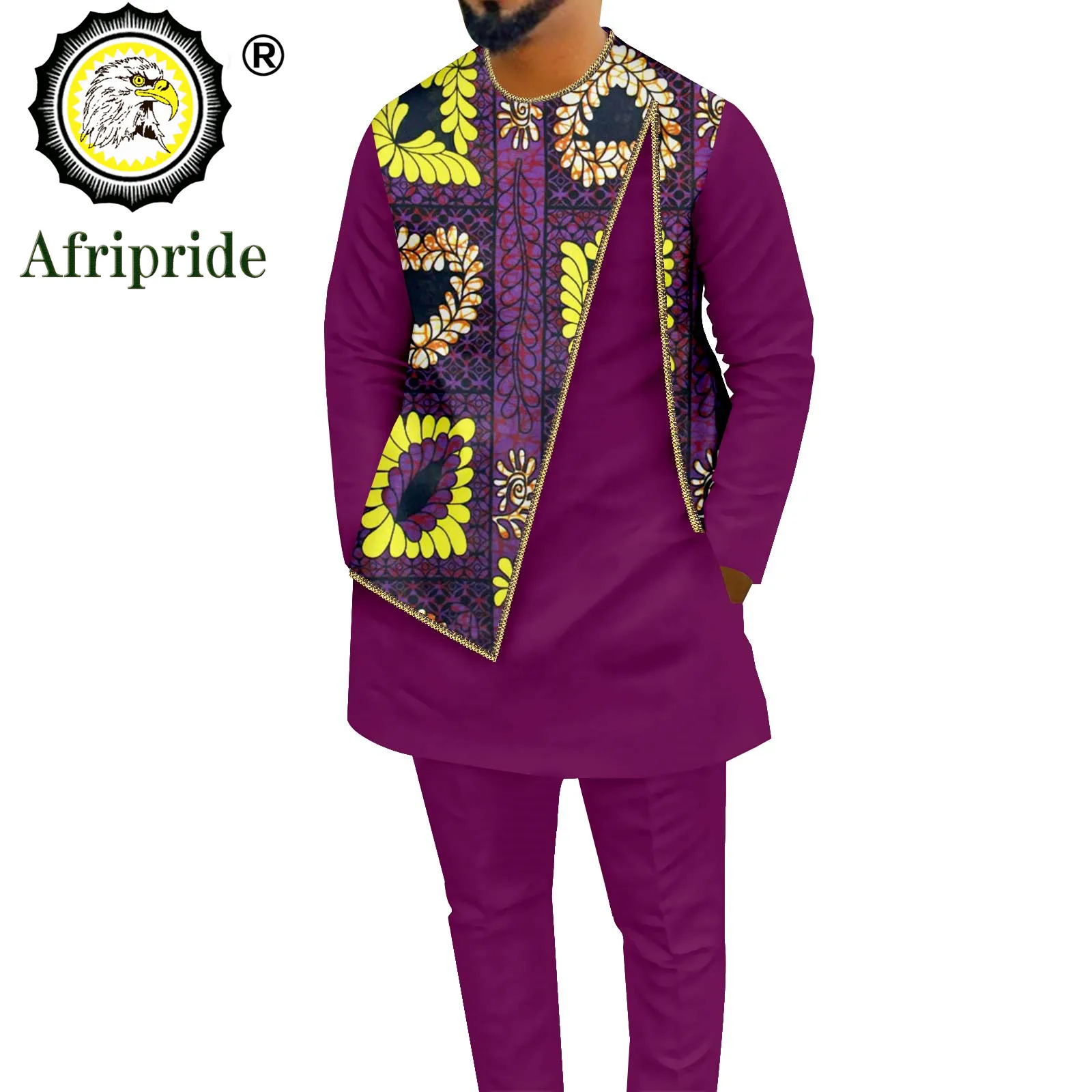 African Suit for Men Full Sleeve Print Shirts and Pants 2 Piece Set Tribal Clothes Plus Size Casual Outfits Zip Blouse A2216086