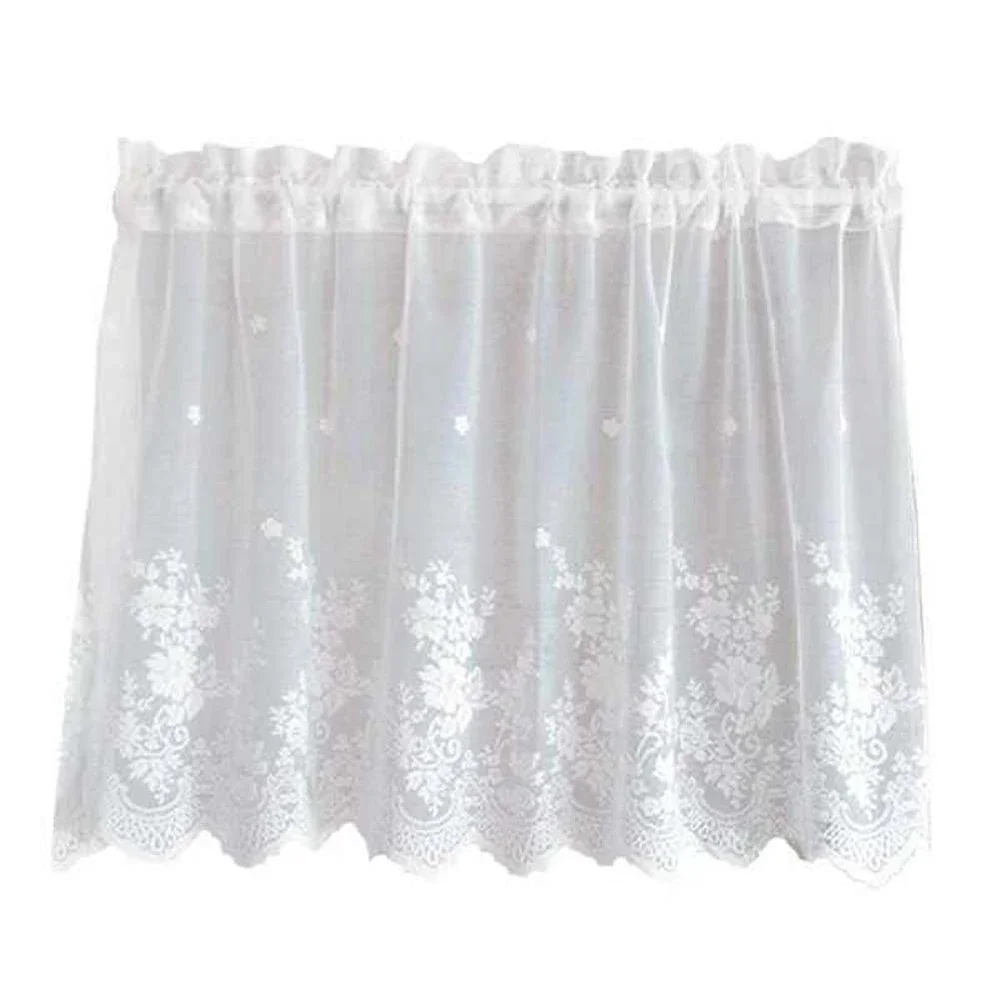 

Flower Lace White Half Curtain Short Curtain Doorway Curtain Gauze Rustic Kitchen Partition Curtain Tier Cafe Curtain,59x23 inch