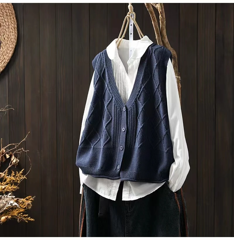 Хлопковый жилет вязаный кардиган женский весенний новый художественный для