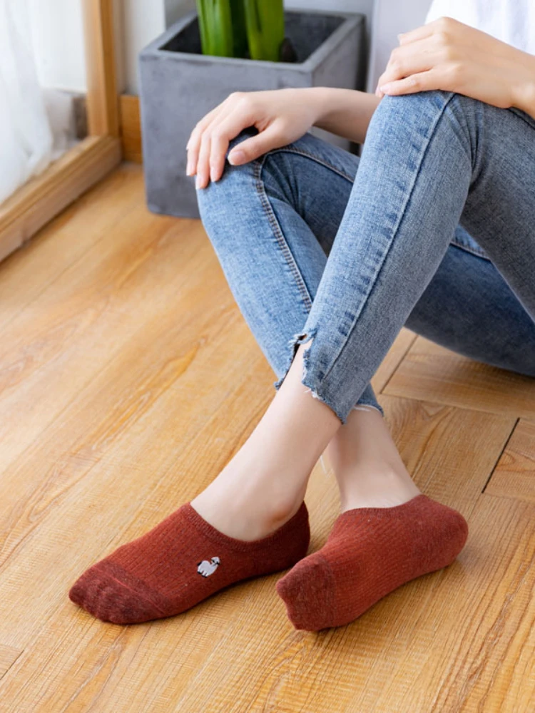 Boat socks pure cotton Japanese and Korean embroidery women's boat socks silicone non-slip summer breathable women's socks