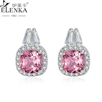 luxury morganite gemstone stud earrings for women solid 925 sterling silver color diamond gems pink stone earring fine jewelry