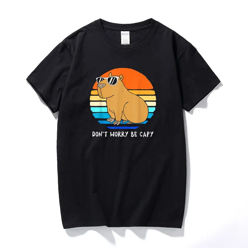 

Retro Rodent Funny Capybara Dont Be Worry Be Capy T-Shirts Funko pop Graphic T Shirts for Men Streetwear Casual Cotton Tshirt