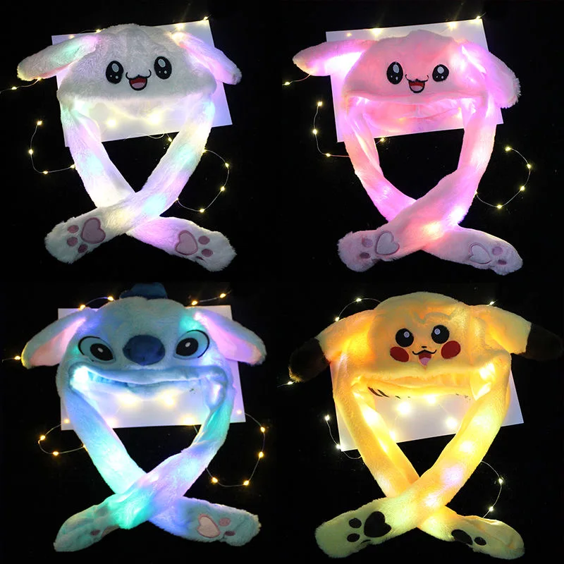 Cheap Gorro luminoso con Orejas de conejo para niños y adultos, juguete de felpa brillante con orejas de conejo que se mueven, para saltar, regalo para niños y adultos