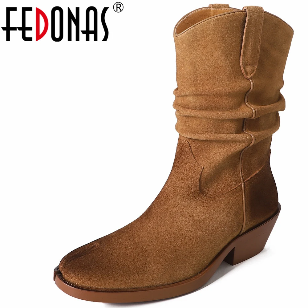 

Женские короткие ботинки FEDONAS, брендовые плиссированные ботинки из натуральной кожи в стиле ретро на толстом каблуке для офиса на осень и зиму