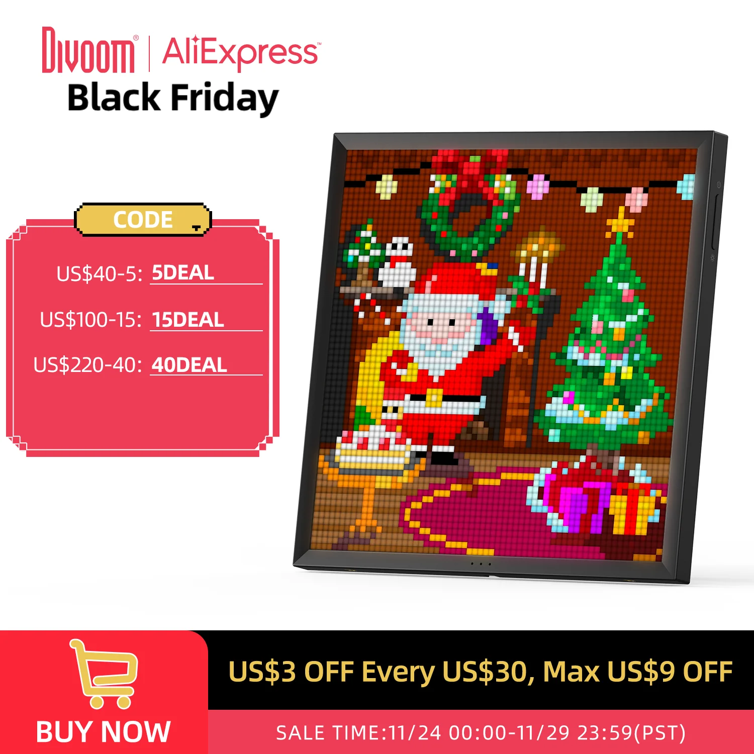 Divoom Pixoo 64 Digital Photo Frame with 64*64 Pixel Art LED Picture Electronic Display Board,Neon Light Sign Home Decoration