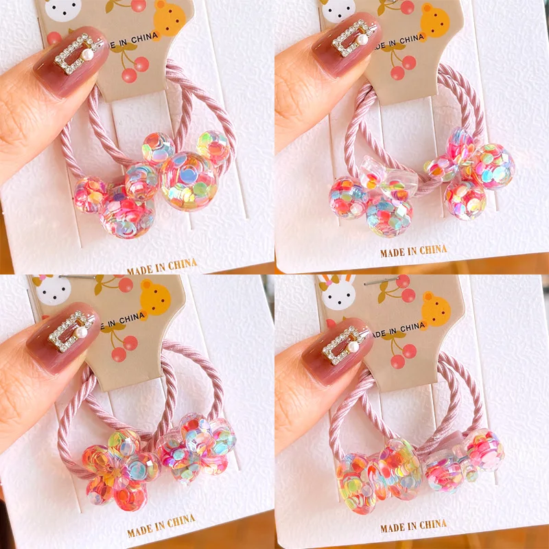 

Children's hair accessories sequins bow hair ring cute cartoon flower hair rope little girl hair elastic head rope