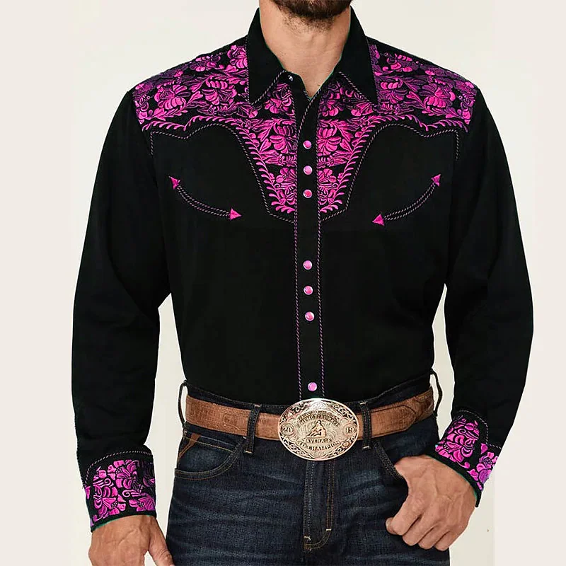 2023 Fashion Luxury Social Men's Polo Button Shirt Casual Purple White Western Print Top Men's Prom Cardigan Plus Size Top