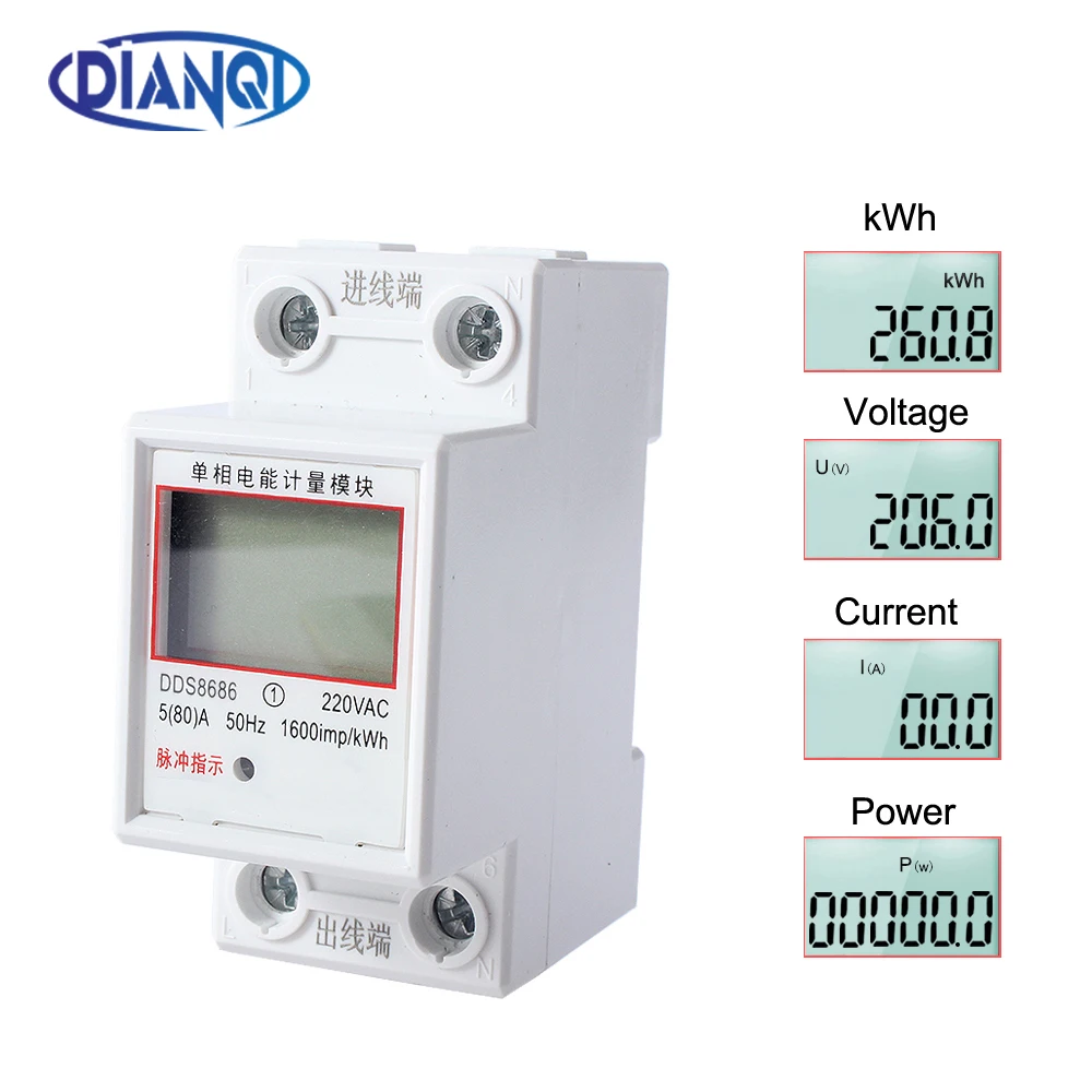

Однофазный двухпроводной ЖК-цифровой дисплей Wattmeter энергопотребление электрический счетчик кВт/ч AC 220 В 50 Гц Электрический din-рейка