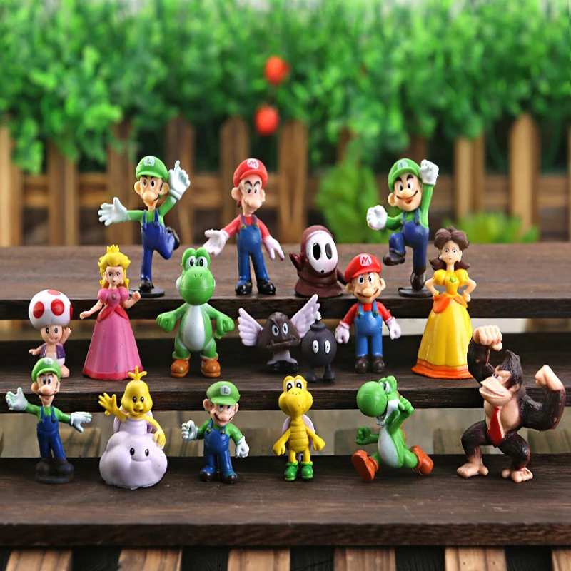 

17pcs Super Mario Bros Toys Anime Figures Mario Luigi Yoshi Toad Peach Bowser Pauline Shy Guy Cartoon Dolls Toys for Boys Gifts