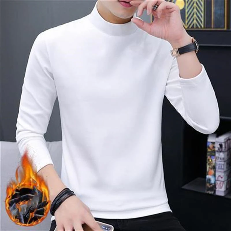 

Thermo Underwear Men's Slim Winter Turtleneck Bottom Shirts Thick Warm Fleece Pullover Long Sleeve Tops Slim Base T-Shirt