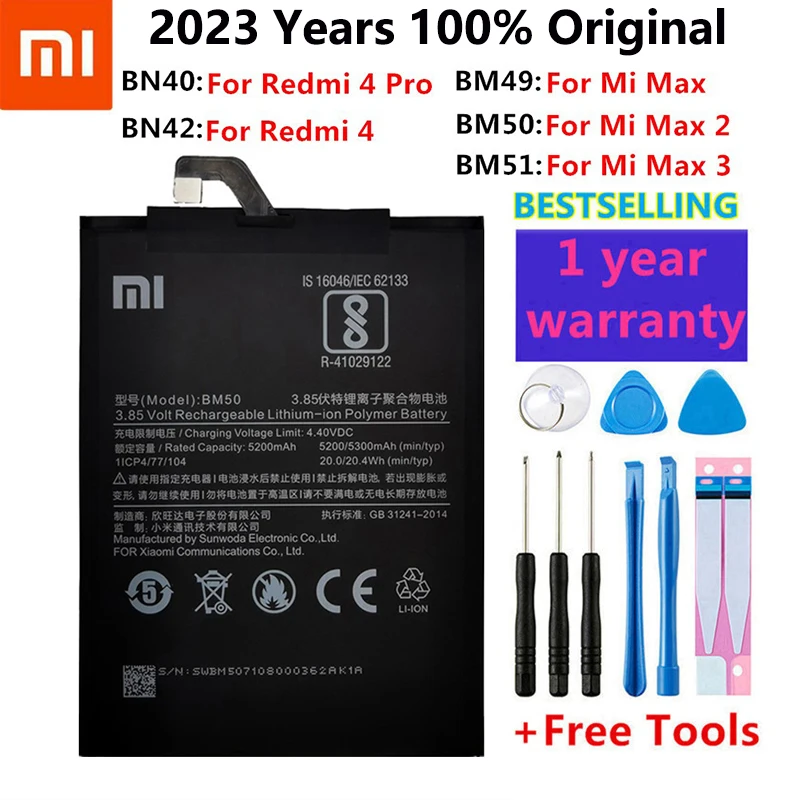 Аккумулятор BN40 BN42 BM49 BM50 BM51 для Xiaomi, батарея BN40 BN42 BM49 BM50 BM51 For Xiaomi Redmi 4 Pro Prime 3 Гб ОЗУ, 32 Гб ПЗУ, Redmi4 Mi Max Max2 Max3, оригинал
