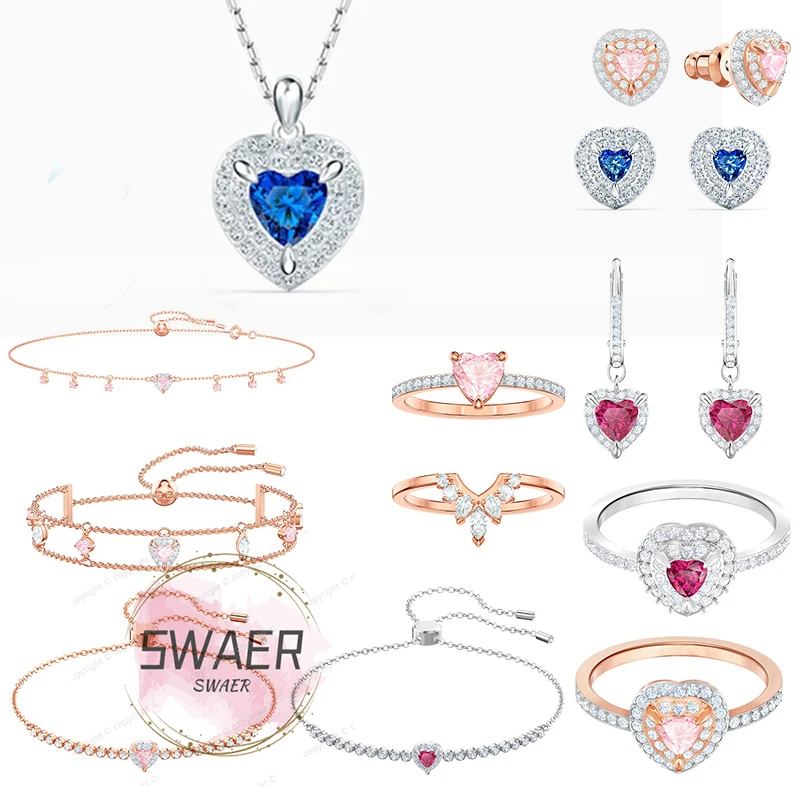 

Swase women Jewelry Set heart carabiner Bracelet Necklace and Ring Heart earring Christmas Jewelry gifts free shipping