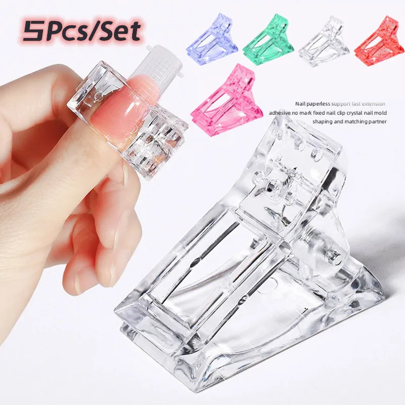 

5Pcs/Set Acrylic Nail Crystal Clip Transparent Professional DIY Nail Art Fixed Crystal Nail Mold Clamps Manicure Art Accessories