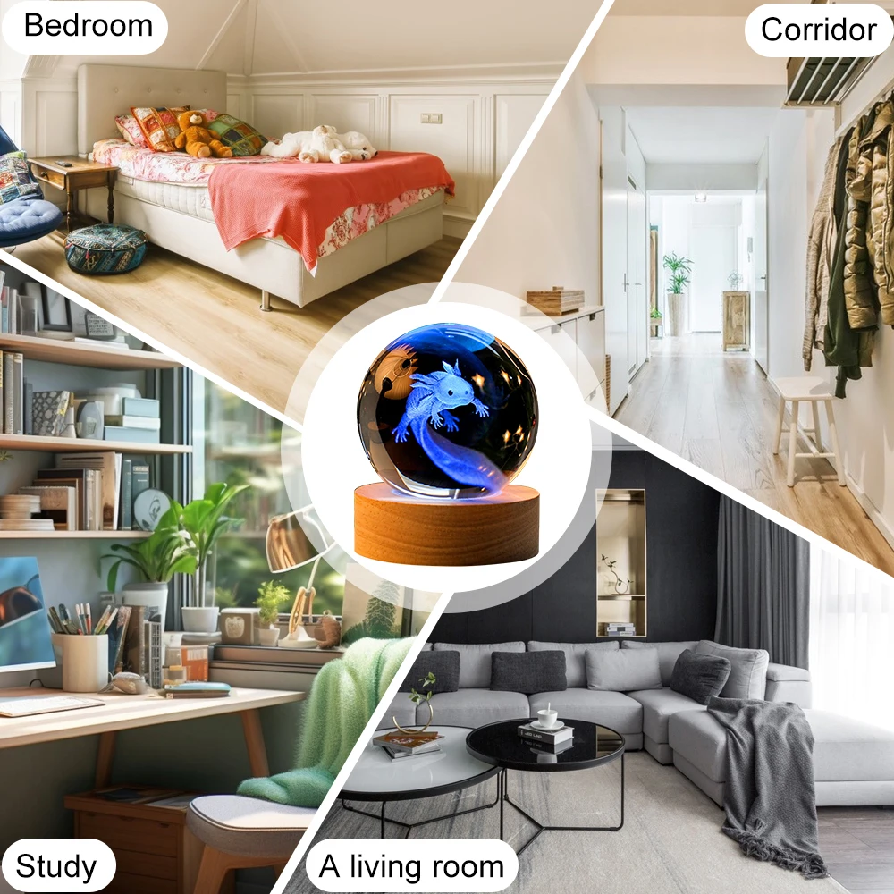 3D саламандра хрустальный шар свет цветной ночник резьба деревянный светящийся