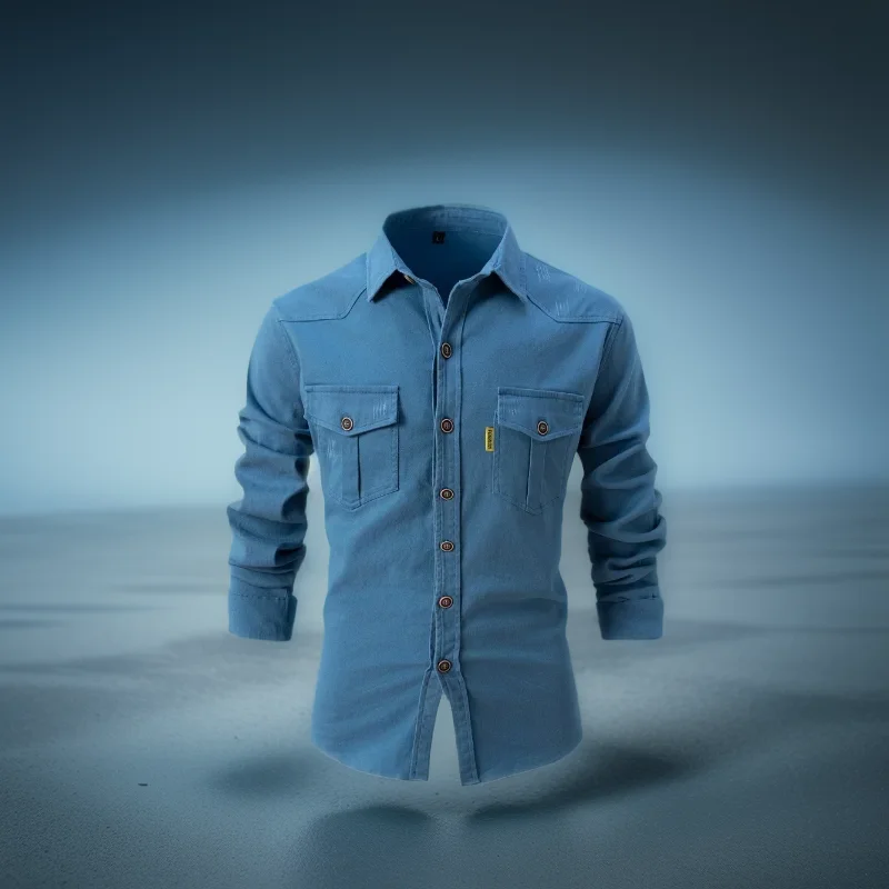 Мужская повседневная тонкая рубашка с карманами и лацканами