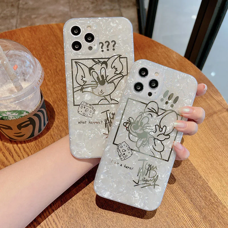 

Anime Jerry Tom Cat Cartoon Shell Texture Phone Cases For iPhone 12 11 Pro Max XR XS MAX 8 X 7 Couple Anti-drop Soft Cover Gifts