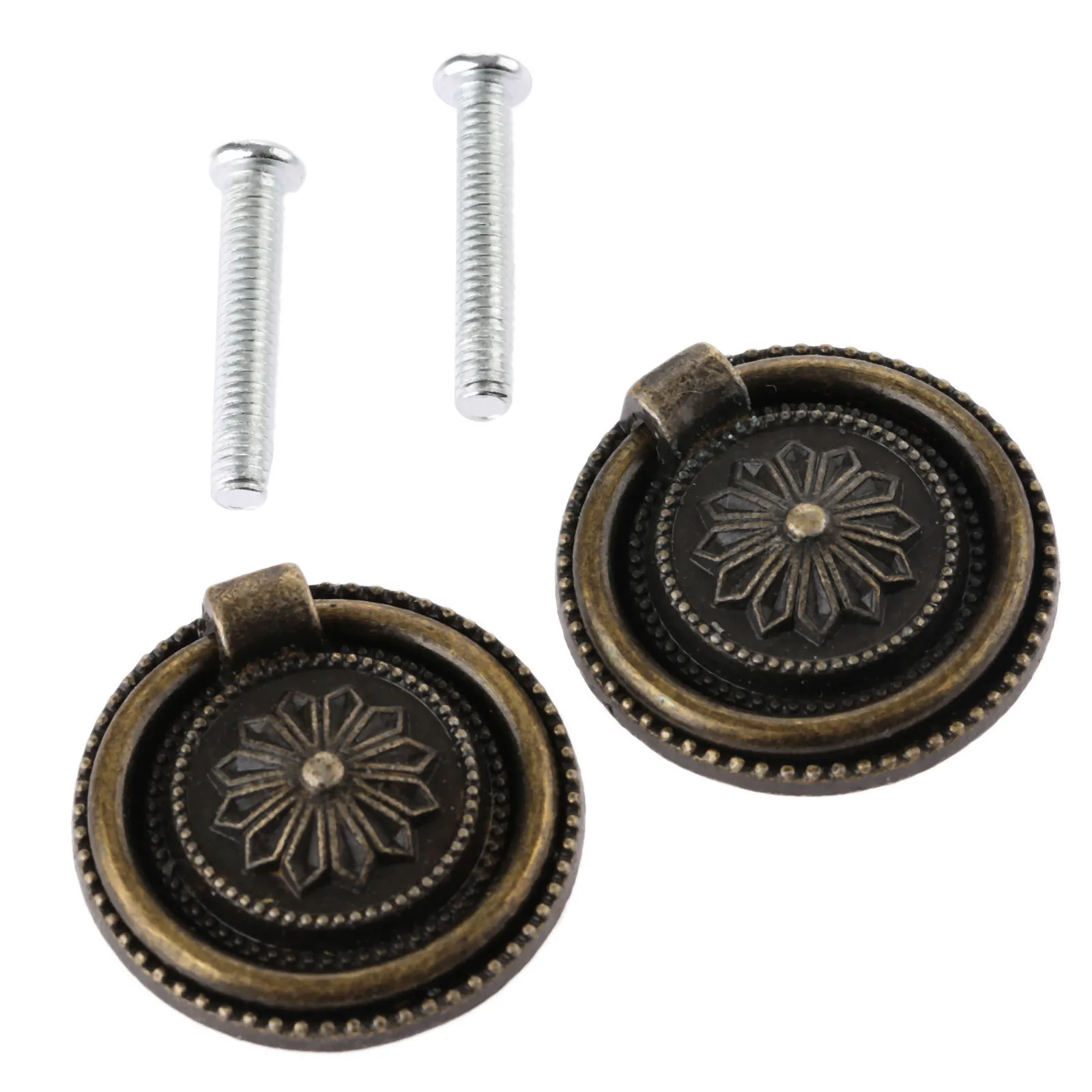 2 шт., ручки и ручки для ящиков шкафа диаметром 30 мм, винтажная круглая ручка с кольцом для дверцы шкафа, ящика комода, античная бронза