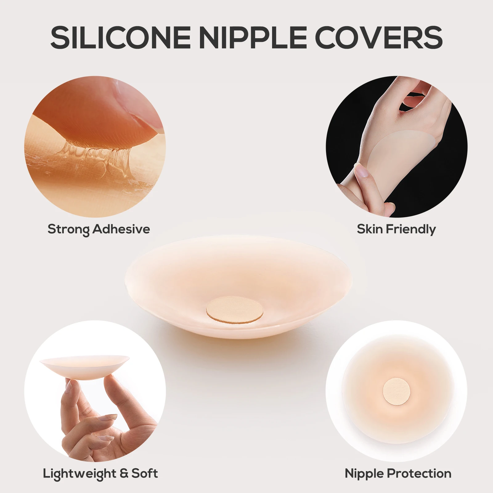 DOBREVA 2 Pairs Women Silicone Sticky Bra Adhesive Reusable Pasties Nipple Covers Invisible Bras Breast Petals with Travel Box