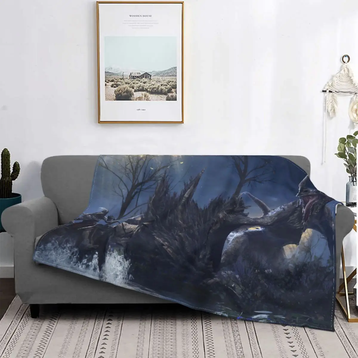 

Elden Ring Bloody Wolf Game Dragon Monster Portable Warm Throw Blankets for Bedding Travel