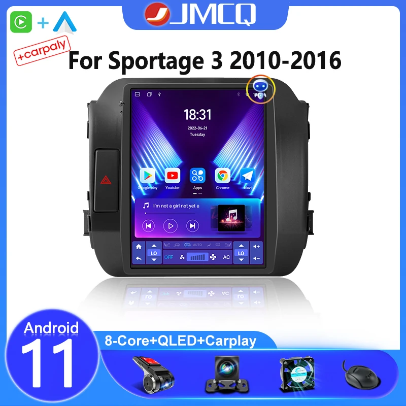 JMCQ 2 Din Android 11 Car Radio for KIA Sportage 3 2010 2011 2012 2013-2016 Multimedia Video Player GPS Stereo Head Unit Carplay