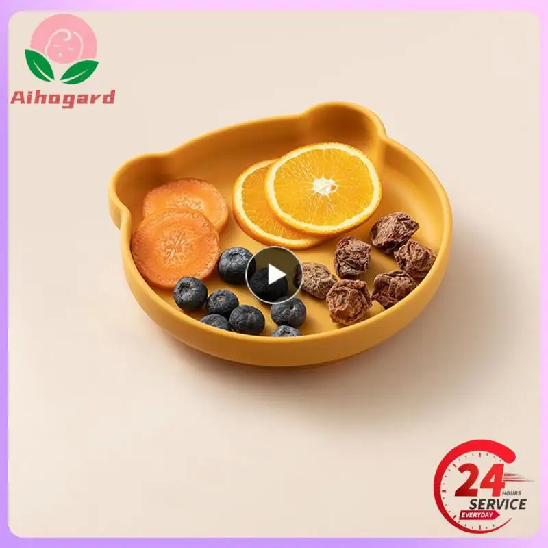 

Anti-slip Bear Dinner Plate Silicone Complementary Plate Learning Thickening Feeding Cutlery Baby Feeding Bowl Eat Dinner Plate
