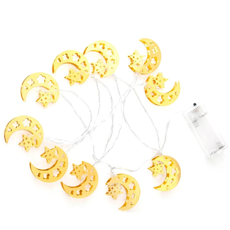 

Рамадан железное ремесло Луна Звезда светодиодсветильник Гирлянда украшение ИД Мубарак кареем подарок для дома мусульманская праздвечерн...