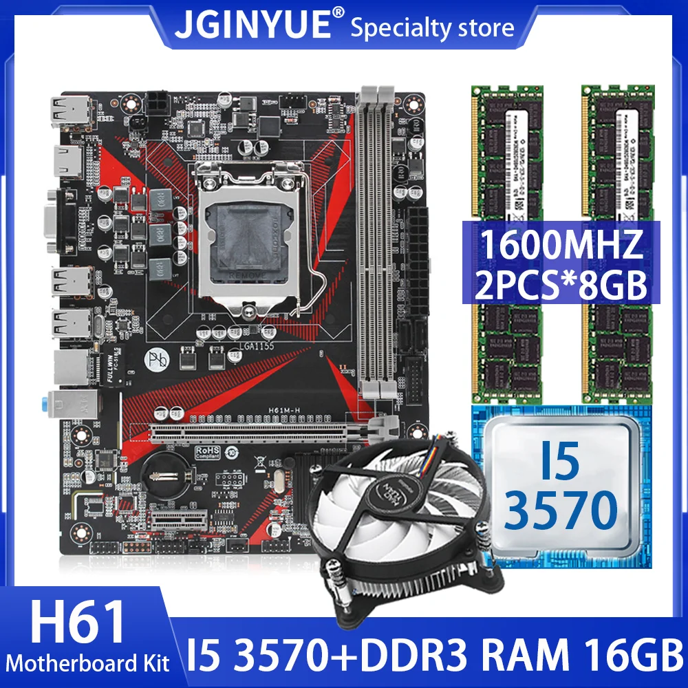 

Комплект материнской платы JGINYUE H61 LGA 1155 с процессором Intel I5 3570 DDR3 2 шт. * 8 ГБ 1600 МГц ОЗУ память материнская плата VGA H61M H