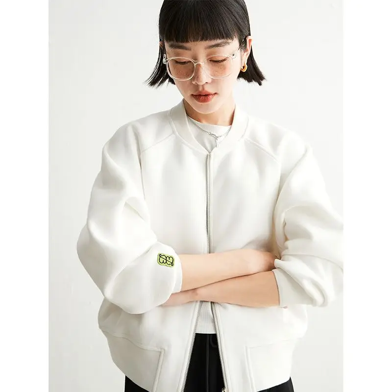 

Korean Version White Jacket 2023 Spring New Minimalist Sports Versatile Casual Baseball Jacket For Women
